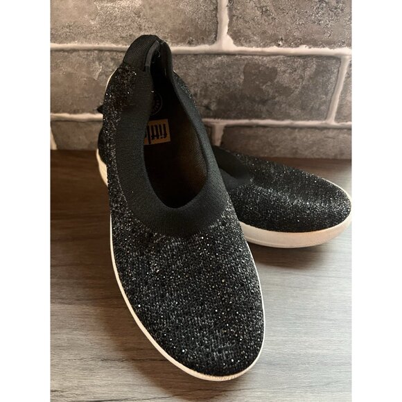 FITFLOP Uberknit Sparkle Black Slip On Flats Size 7 - Picture 3 of 13